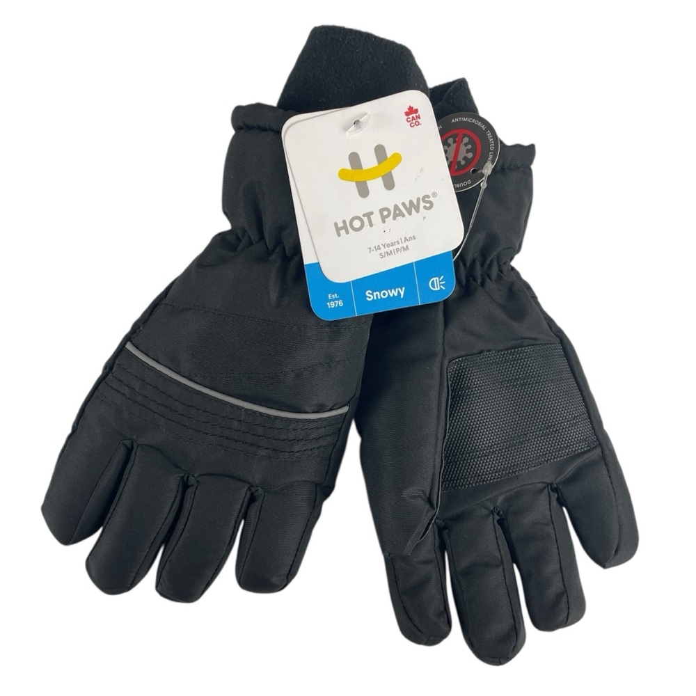 Hot Paws Kids Black Winter Snow Gloves Size S/M 7-14 years NEW